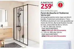 Mr Bricolage Paroi de douche à l'italienne Veria noir offre