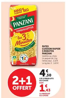 Hyper U PANZANI Pates cuisson rapide 3 minutes offre