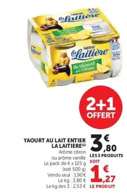 Hyper U LA LAITIERE Yaourt au lait entier offre