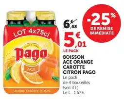 Hyper U PAGO Boisson ace orange carotte citron offre
