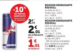 Hyper U RED BULL Boisson energisante offre