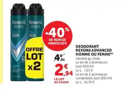 Hyper U REXONA Deodorant advanced homme ou femme offre