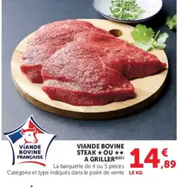 Hyper U Viande bovine steak ou a griller offre