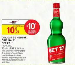 Intermarché LIQUEUR DE MENTHE ORIGINALE GET 27 offre