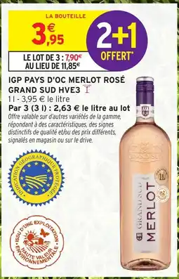Intermarché IGP PAYS D'OC MERLOT ROSÉ GRAND SUD HVE3 offre