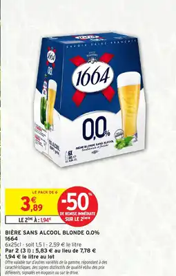 Intermarché BIÈRE SANS ALCOOL BLONDE 0.0% 1664 offre