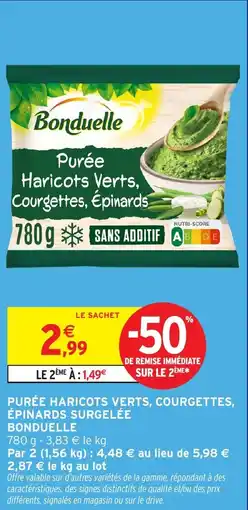 Intermarché PURÉE HARICOTS VERTS, COURGETTES, ÉPINARDS SURGELÉE BONDUELLE offre