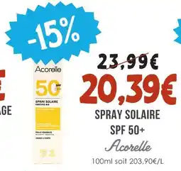Naturalia Acorelle spray solaire spf 50+ offre