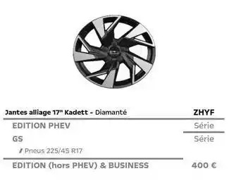 Jantes alliage 17 kadett - diamanté edition phev