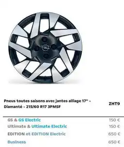 Opel Pneus toutes saisons avec jantes alliage 17 - diamante 215/60 r17 3 pmsof offre