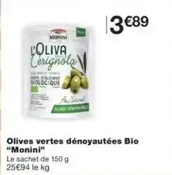 Monop' Monini - olives vertes dénoyautées bio offre
