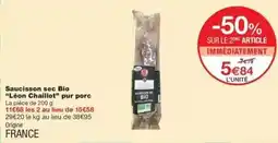 Monop' Saucisson sec bio lon chaillet pur porc offre