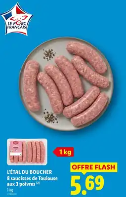 Lidl L'ÉTAL DU BOUCHER 8 saucisses de Toulouse aux 3 poivres offre