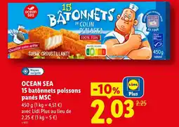 Lidl OCEAN SEA 15 batônnets poissons panés MSC offre