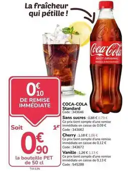 Promocash Coca cola - standard sans sucres offre