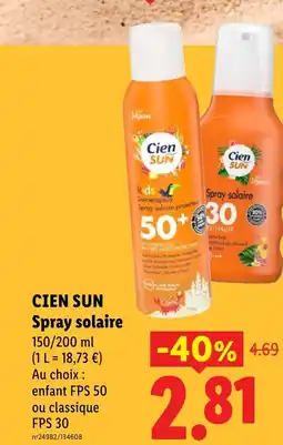 Lidl CIEN SUN Spray solaire offre