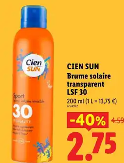 Lidl CIEN SUN Brume solaire transparent LSF 30 offre