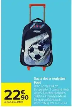 Carrefour Drive Dim - sac à dos à roulettes foot offre