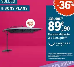 E.Leclerc Jardi Parasol déporté 3 x 3 m, gris offre