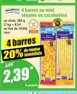 Norma MEANDROS 4 barres au miel sésame ou cacahuètes offre