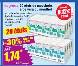 Norma LALYNEA 20 étuis de mouchoirs aloe vera ou menthol offre