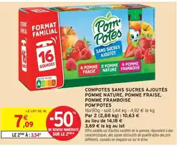 Intermarché POM'POTES Compotes sans sucres ajoutés pomme nature, pomme fraise, pomme framboise offre