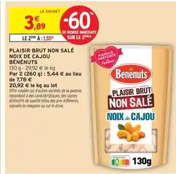 Intermarché BÉNÉNUTS Plaisir brut non salé noix de cajou offre