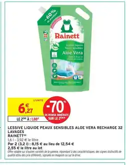Intermarché RAINETT Lessive liquide peaux sensibles aloe vera recharge 32 lavages offre