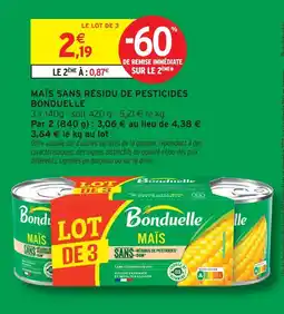 Intermarché Express Bonduelle maïs sans résidu de pesticides offre