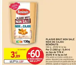 Intermarché Express Bénénuts plaisir brut non salé noix de cajou offre