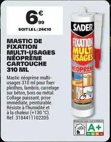 Brico Dépôt Sader - mastic de fixation multi-usages ineoprene cartouche 310 ml offre