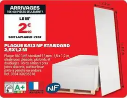 Brico Dépôt Francaise - plaque ba13 inf standard 2.5x1.2 mf offre