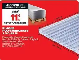 Brico Dépôt U - plaque polycarbonate 3x0.98 m offre