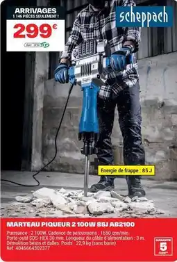 Brico Dépôt Scheppach - marteau piqueur 2 100w 85j a82100 offre