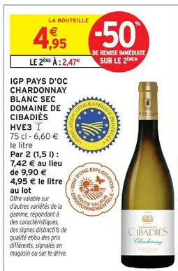 Intermarché Domaine de cibadiès igp pays d'oc chardonnay blanc sec hve3 offre