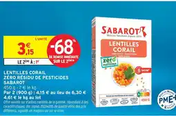 Intermarché Sabarot lentilles corail zéro résidu de pesticides offre