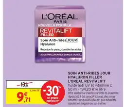 Intermarché L'oreal revitalift revitalift filler soin anti-rides jour hyaluron offre
