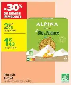 Carrefour Contact Alpina - pâtes bio offre