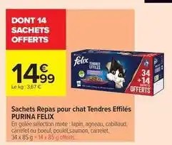 Carrefour Contact Purina - sachets repas pour chat tendres effilés felix offre