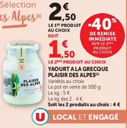 Super U YAOURT A LA GRECQUE PLAISIR DES ALPES offre