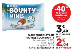Super U BARRE CHOCOLAT LAIT FOURREE COCO BOUNTY offre