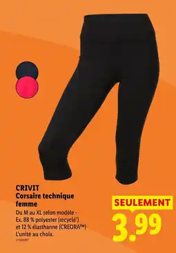 Lidl CRIVIT Corsaire technique femme offre