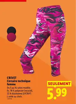 Lidl CRIVIT Corsaire technique femme offre