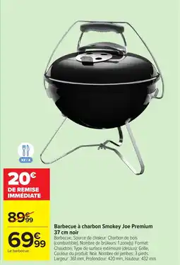 Carrefour Barbecue à charbon Smokey Joe Premium noir offre