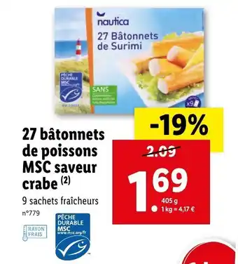 Lidl 27 bâtonnets de poissons MSC saveur crabe offre