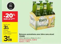 Carrefour YOURS Boissons aromatisées avec bière sans alcool offre