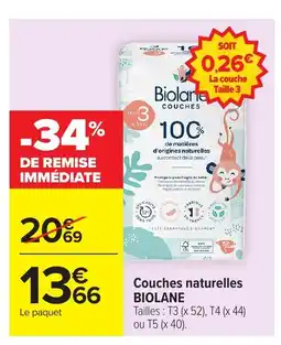 Carrefour BIOLANE Couches naturelles offre