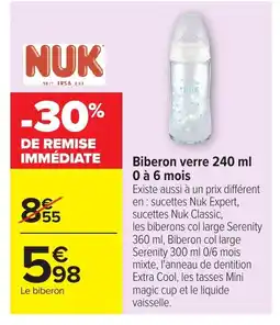 Carrefour NUK Biberon verre offre