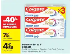 Carrefour COLGATE Dentifrice Lot de 3 offre