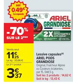 Carrefour ARIEL PODS GRANDIOSE Lessive capsules offre